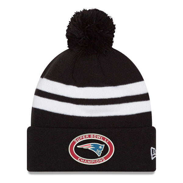 New Era New England Patriots Navy Super Bowl LI Champions Top Stripe Cuffed Knit Hat