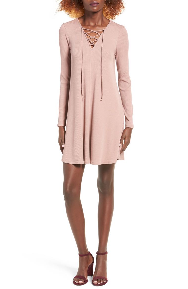 One Clothing Rib Knit Lace-Up Swing Dress Tan 2017 Nordstrom winter sale