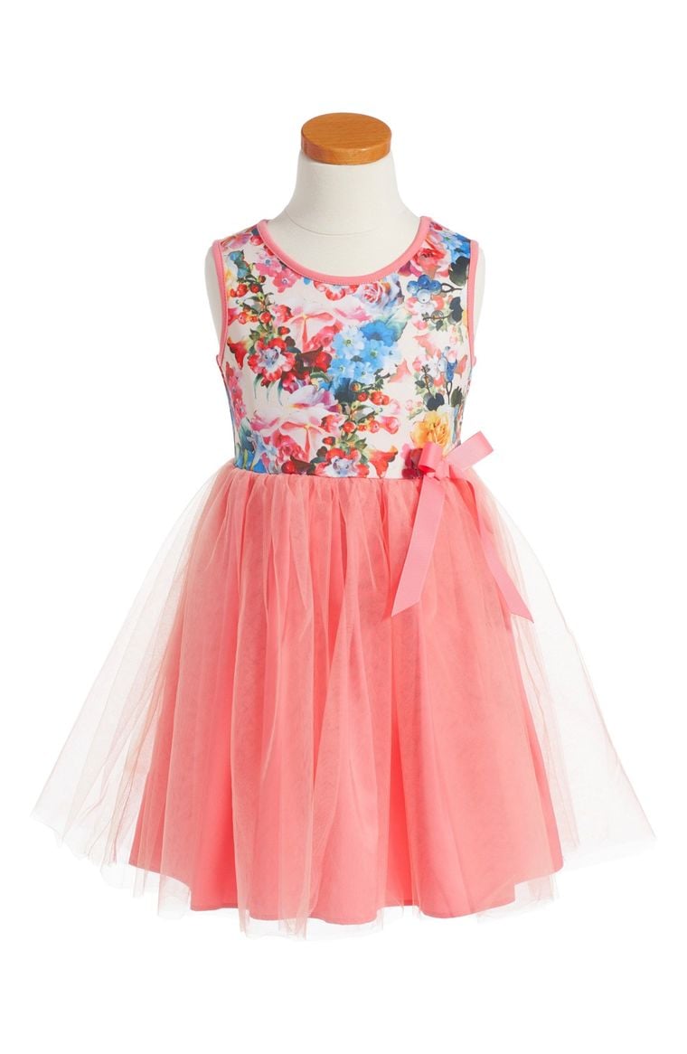 Pippa & Julie Floral Print Tulle Dress (Toddler Girls, Little Girls & Big Girls) Coral Multi easter dresses for toddler girls 2017 style
