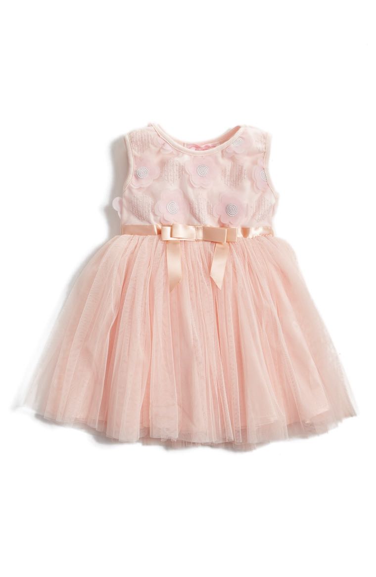 Popatu Floral Appliqué Tulle Dress (Baby Girls) Pink easter dresses for baby girls 2017 style