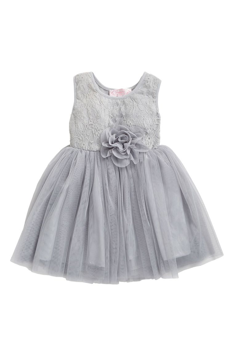 Popatu Floral Lace & Tulle Dress (Baby Girls) Silver easter dresses for baby girls
