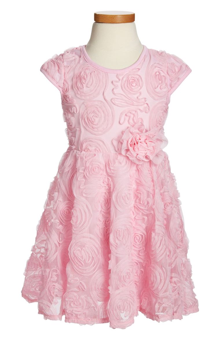 Popatu Ribbon Rosette Flower Dress (Toddler Girls, Little Girls & Big Girls) Pink easter dresses for toddler girls 2017 style