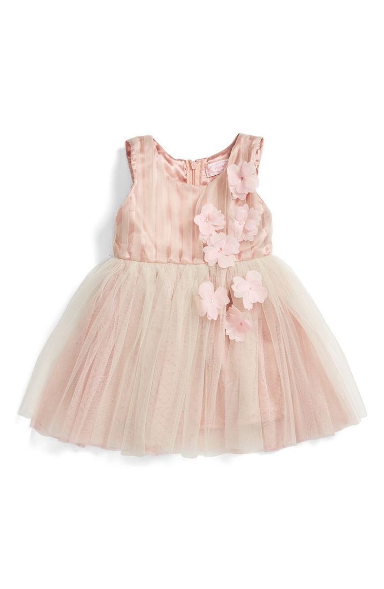 Popatu Sleeveless Rosette Tulle Dress (Baby Girls) Taupe easter dresses for baby girls 2017 style