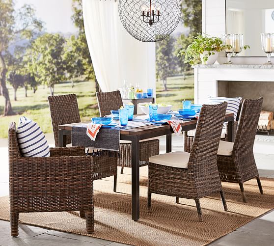 Pottery Barn CARMEN TEAK RECTANGULAR DINING TABLE & TORREY CHAIR SET - ESPRESSO pottery barn outdoor furniture sale