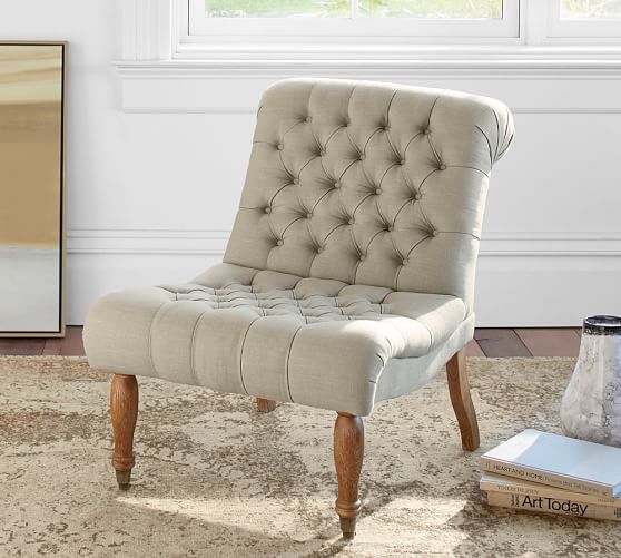 Pottery Barn CAROLYN TUFTED SLIPPER CHAIR pottery barn upholstered armchairs sale