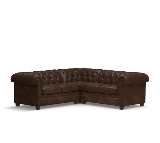 Pottery Barn CHESTERFIELD LEATHER 3-PIECE L-SHAPED SECTIONAL pottery barn presidents day premier event