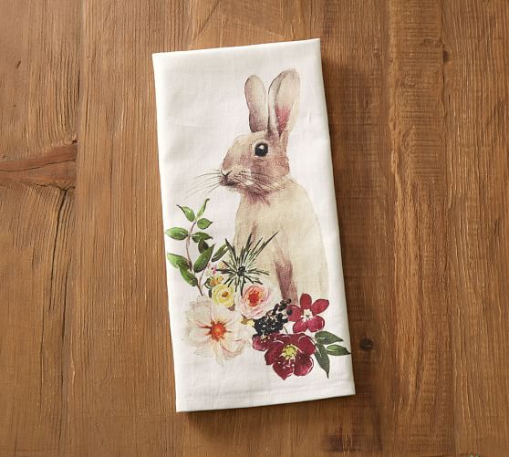 Pottery Barn FLORAL BUNNY TEA TOWEL pottery barn friends and family sale