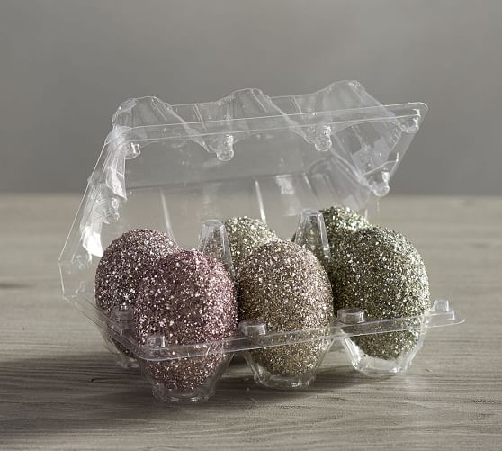 Pottery Barn GERMAN GLITTER EGGS IN CRATE - SET OF 6 pottery barn friends and family sale