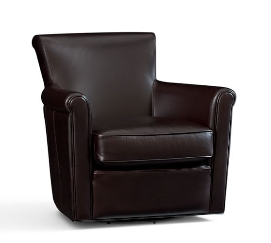 Pottery Barn IRVING LEATHER FURNITURE Swivel Armchair, Storage Ottoman Coffee Leather pottery barn presidents day premier event sale