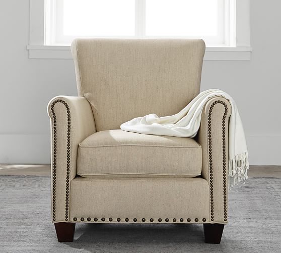 Pottery Barn IRVING UPHOLSTERED ARMCHAIR WITH NAILHEADS pottery barn upholstered sofas and upholstered armchairs sale
