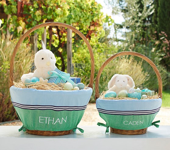 Pottery Barn Kids Chambray Colorblock Easter Basket Liners Orange Navy pottery barn kids easter baskets 
