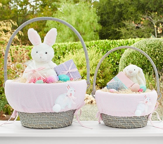 Pottery Barn Kids Pink Seersucker Applique Bunny Easter Basket Liner pottery barn kids easter baskets 2017