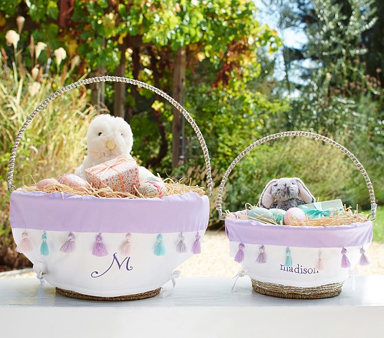 Pottery Barn Kids Tassel Easter Basket Liners Bright Pink Lavender pottery barn kids easter baskets 