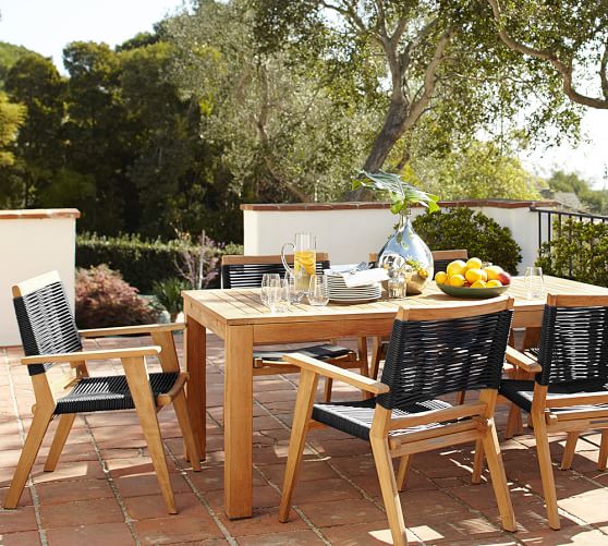 Pottery Barn MADERA TEAK RECTANGULAR EXTENDING DINING TABLE & PALMER CHAIR SET pottery barn outdoor furniture sale