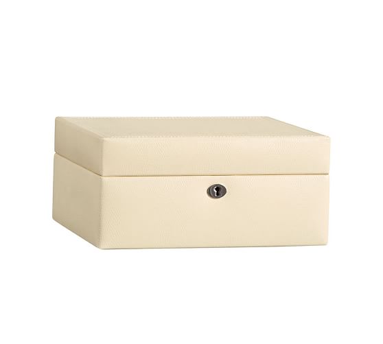Pottery Barn MCKENNA LEATHER MEDIUM JEWELRY BOX Ivory pottery barn extra 20% furniture clearance sale