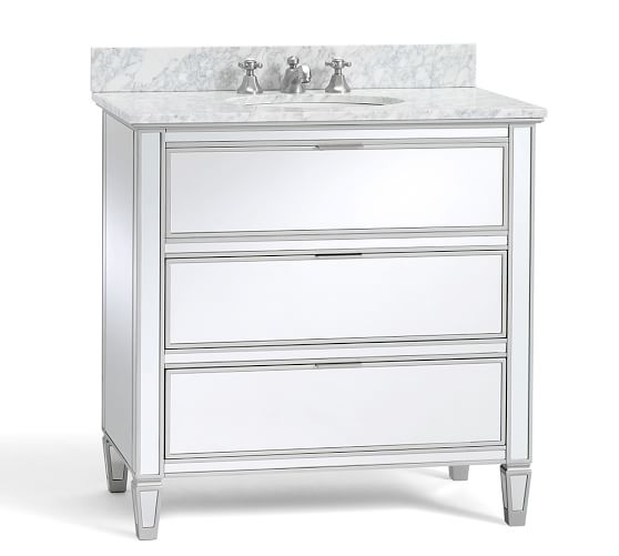 Pottery Barn PARK MIRRORED SINGLE SINK CONSOLE Italian Carrara Marble Top 2017 pottery barn presidents day sale
