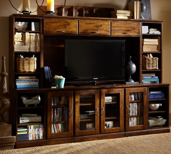 Pottery Barn PRINTER'S LARGE MEDIA SUITE WITH HUTCH Tuscan Chestnut Stain pottery barn extra 20% furniture clearance sale