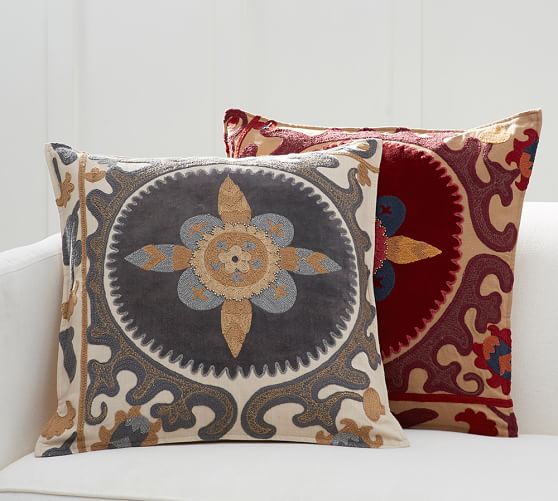 Pottery Barn SUZANI APPLIQUÉ EMBROIDERED PILLOW COVER Red Multi pottery barn extra 20% furniture clearance sale 