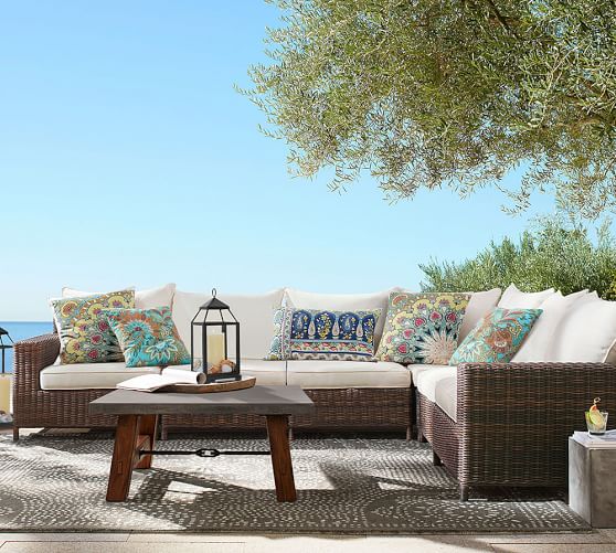 Pottery Barn TORREY ALL-WEATHER WICKER SQUARE-ARM SECTIONAL SET - ESPRESSO pottery barn outdoor furniture sale