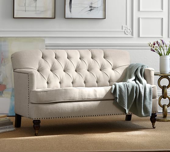 Pottery Barn TUDOR UPHOLSTERED MINI SOFA pottery barn upholstered sofas sale