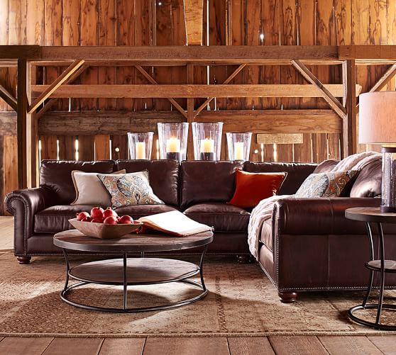 Pottery Barn WEBSTER LEATHER 3-PIECE SECTIONAL WITH CORNER (Right Arm 3-Piece Corner Sectional) pottery barn presidents day premier event sale