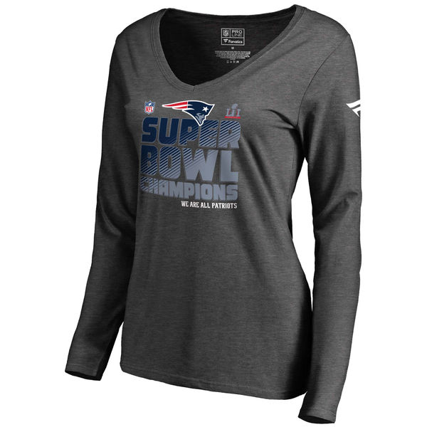 Pro Line by Fanatics Branded New England Patriots Women's Heathered Gray Super Bowl LI Champions Trophy Collection Locker Room V-Neck Long Sleeve T-Shirt new england patriots super bowl li champions