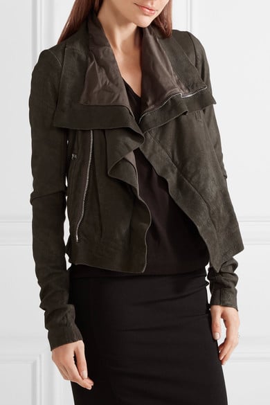 RICK OWENS Brushed-leather biker jacket color dark dust leather moto jackets winter spring 2017