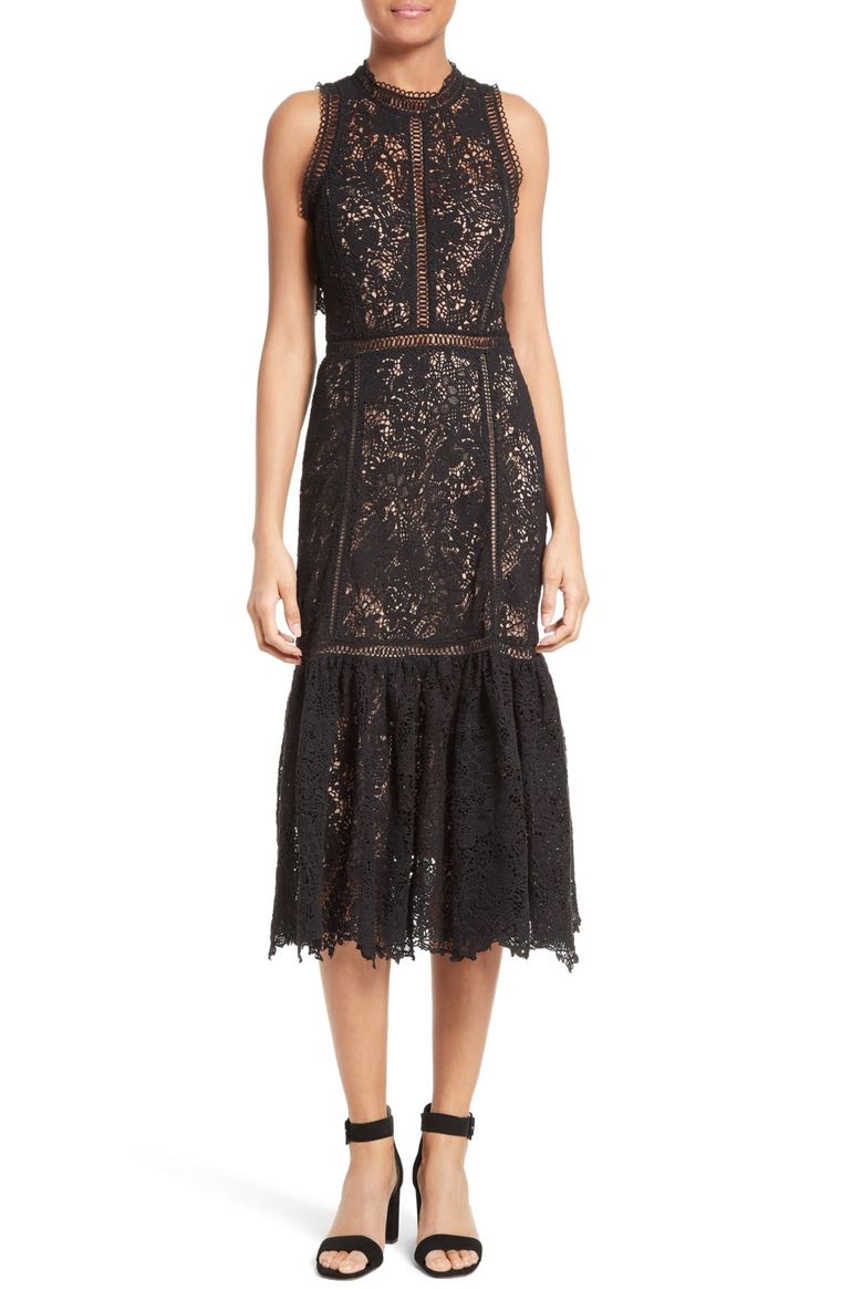 Rebecca Taylor Arella Lace Midi Dress Black