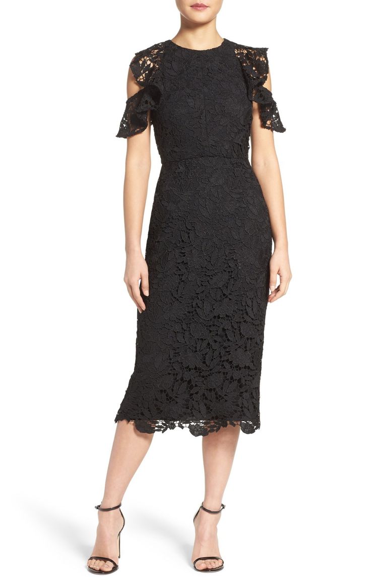 Shoshanna Florentine Guipere Lace Sheath Dress Black lace sheath dresses spring wedding guest