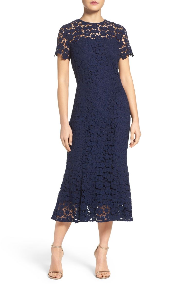 Shoshanna Guipure Lace Midi Dress Guipere Lace Midi Dress Navy Blue