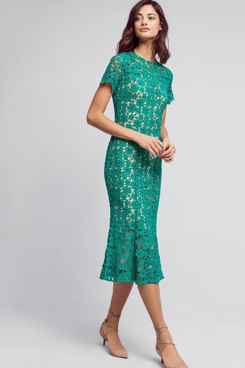 Shoshanna Symphony Lace Midi Dress Green lace sheath dresses spring wedding guest season