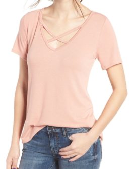 Socialite Strap Front Tee Rose Dawn criss cross shirts spring 2017