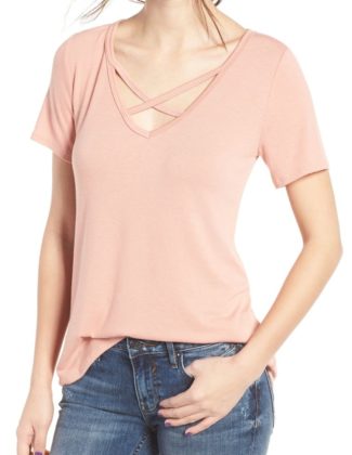 Socialite Strap Front Tee Rose Dawn criss cross shirts spring 2017