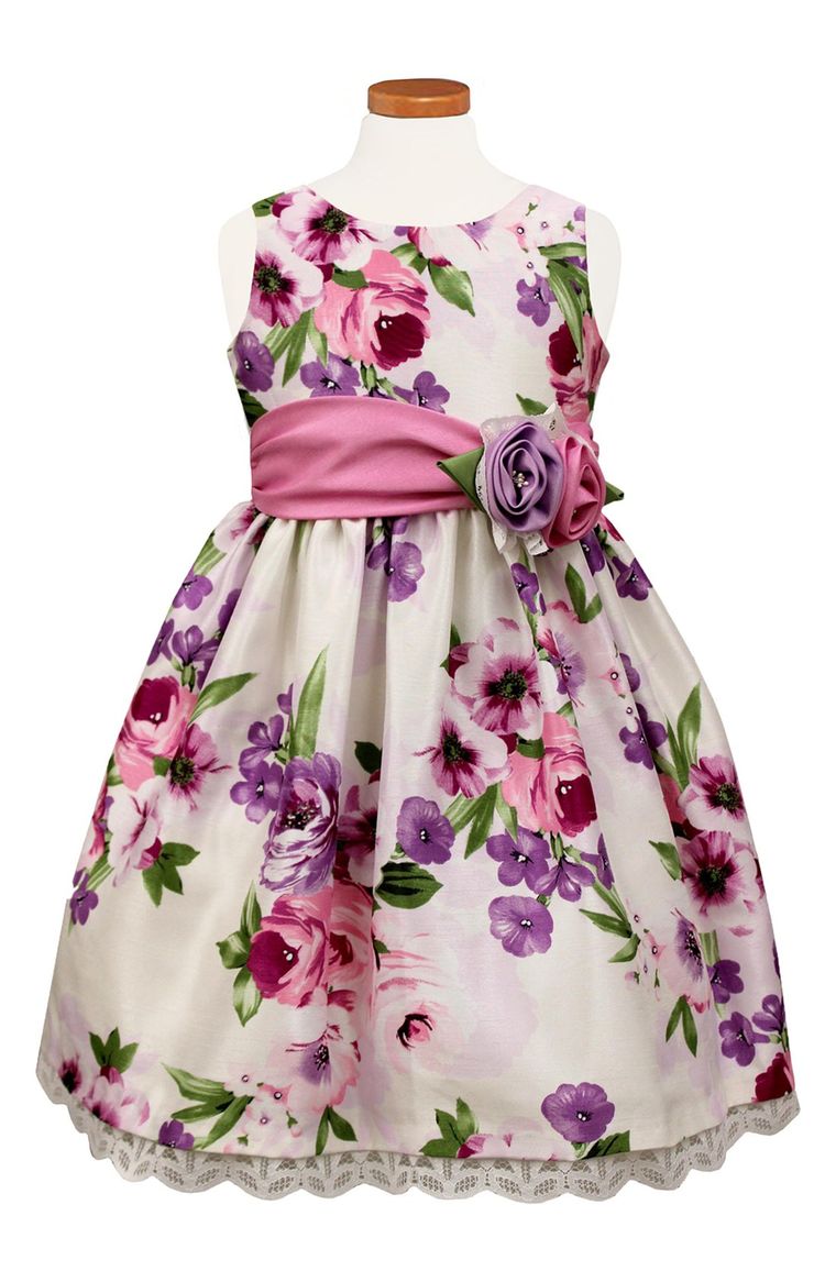 Sorbet Floral Print Crochet Hem Dress (Toddler Girls, Little Girls & Big Girls) Orchid easter dresses for toddler girls 2017 style