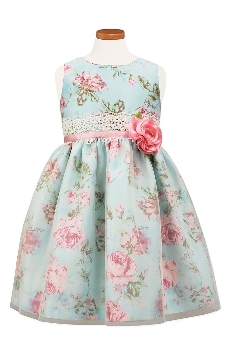 Sorbet Floral Print Shantung Dress (Toddler Girls, Little Girls & Big Girls) Blue easter dresses for toddler girls 2017 style