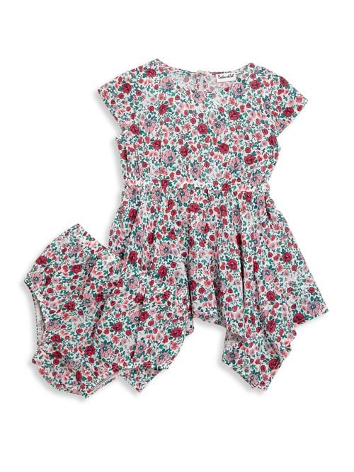 Splendid Asymmetric Floral Dress and Bloomers Set Dark Coral easter dresses for baby girls 2017 style