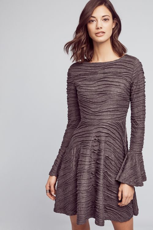 Sunday In Brooklyn Textured Greenpoint Dress Dark Grey bell sleeve dresses 