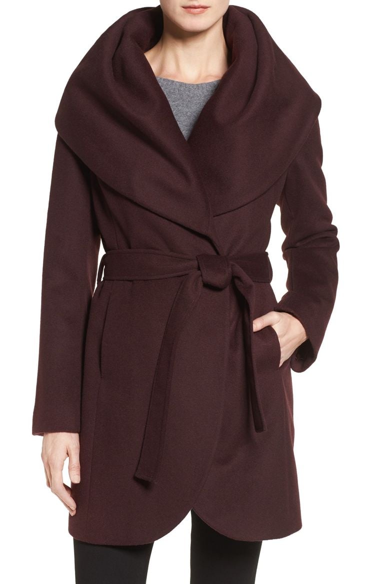 T Tahari Wool Blend Belted Wrap Coat Merlot 2017 Nordstrom Winter Sale
