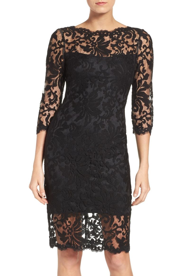 Tadashi Shoji Embroidered Lace Sheath Dress Black lace sheath dresses spring 2017 wedding guest season