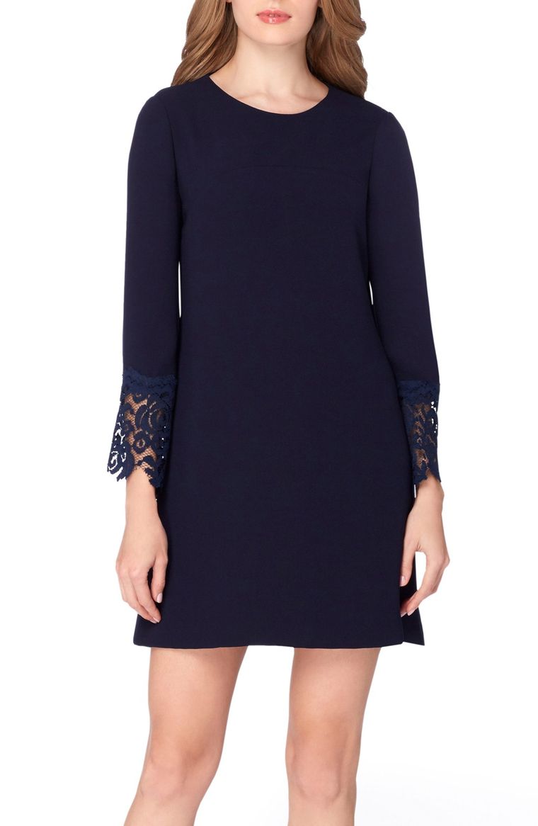 Tahari Crepe Shift Dress Navy Blue lace sheath dresses spring wedding guest season 