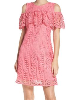 Taylor Dresses Ruffle Lace Sheath Dress Watermelon lace sheath dresses spring wedding guest