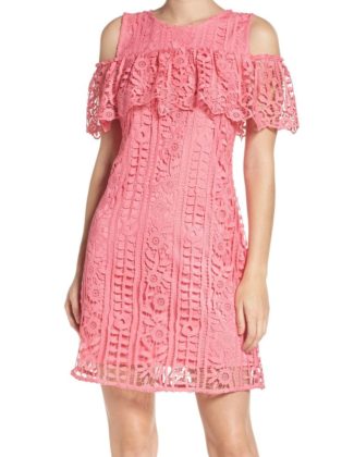 Taylor Dresses Ruffle Lace Sheath Dress Watermelon lace sheath dresses spring wedding guest