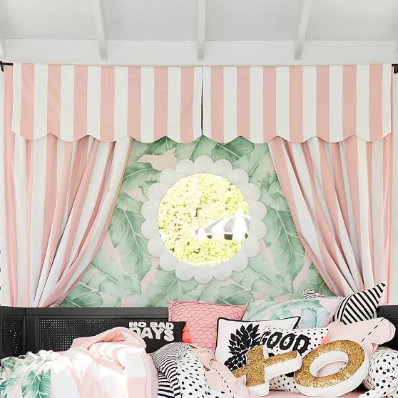 The Emily & Meritt Cabana Stripe Blackout Drape Peach White Emily & Meritt Collection Pottery Barn Teen PBteen