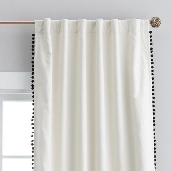 The Emily & Meritt Natural Linen Pom Pom Blackout Drape Emily & Meritt Collection for Pottery Barn Teen
