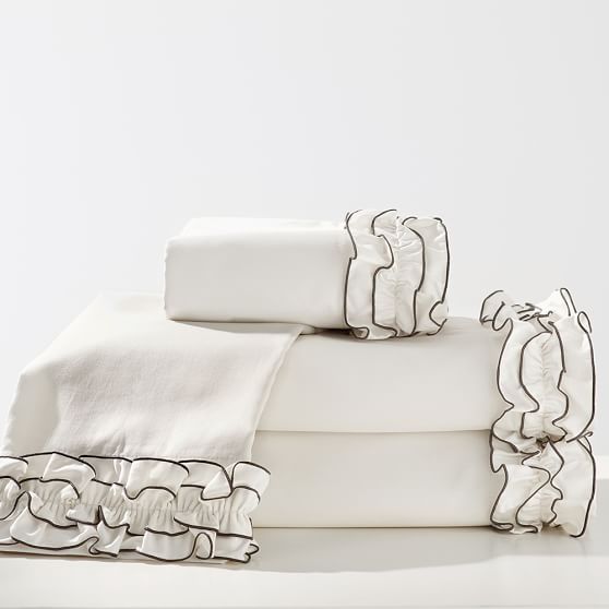 The Emily & Meritt Tuxedo Ruffle Sheet Set Emily & Meritt Collection for Pottery Barn Teen pbteen