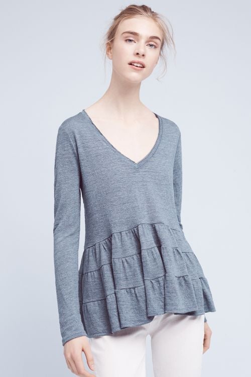 Thea Ruffled Peplum Top Sky Blue anthropologie extra 40% off sale presidents day sale weekend 2017
