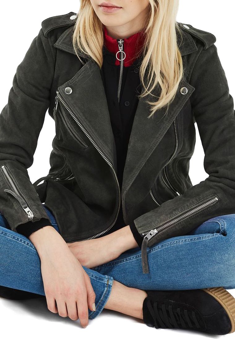 Topshop Suede Moto Jacket Grey suede moto jackets spring 2017