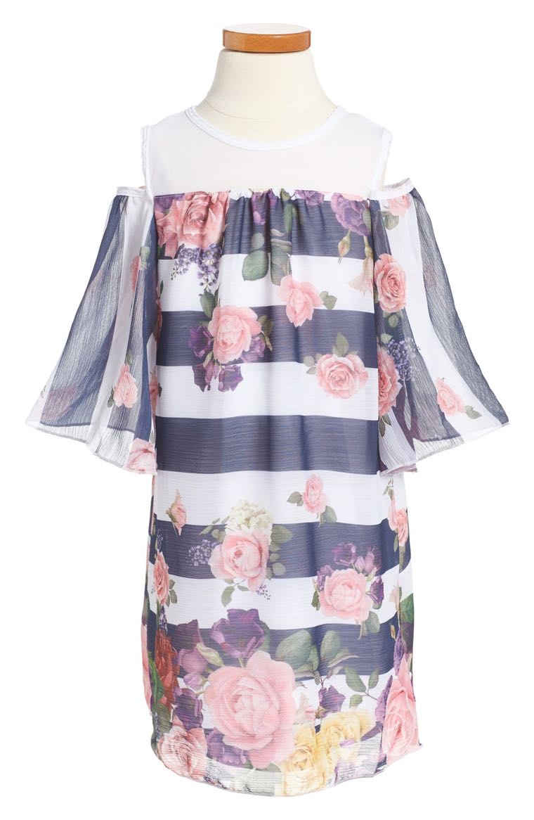 Twirls & Twigs Stripe & Floral Cold Shoulder Dress (Toddler Girls, Little Girls & Big Girls) Floral Print easter dresses for toddler girls 2017 style