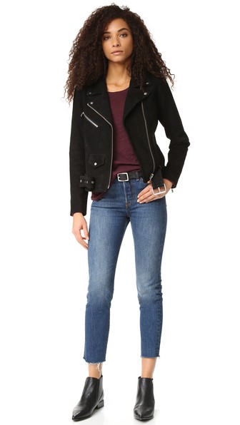 VEDA Jayne Classic Suede Jacket Black suede moto jackets spring 2017