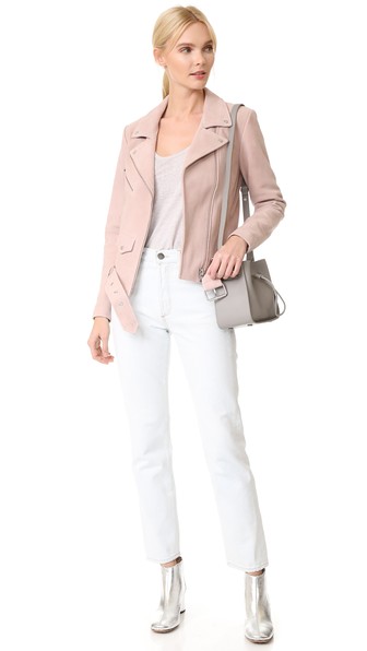 VEDA Jayne Suede Jacket Pink Cloud suede moto jackets spring 2017